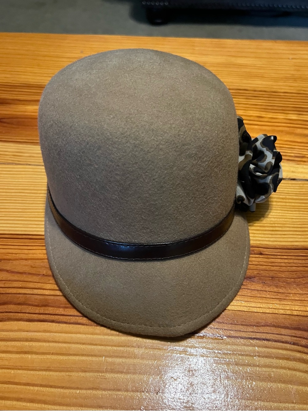 Wool Cloche Hat with Leopard Print Accent